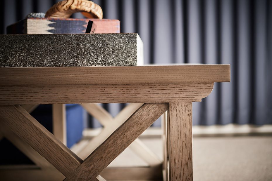 corner detail of a custom light oak coffee table