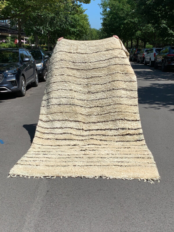 Striped Beni Ourain Plush rug. Cream and brown heavy wool rug. Sku 142-14SS. $1950