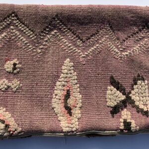 One of a kind. Moroccan pillow made from antique hand woven rugs, 2 sided pillow - textured wool on one side and flat wool on the opposite. 23.5” x 12” SKU 143-05. $120. Insert $50