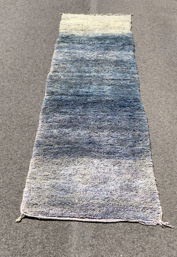 Vintage moroccan berber rug. Little Blue Mamba. 2’-9”x13'-0". $1200. blue beni m'guild blue runner, SKU 142-11LB